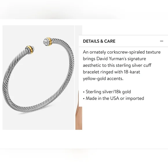 David Yurman Silver Bracelet with Gold Accents, - Picture 2 of 9